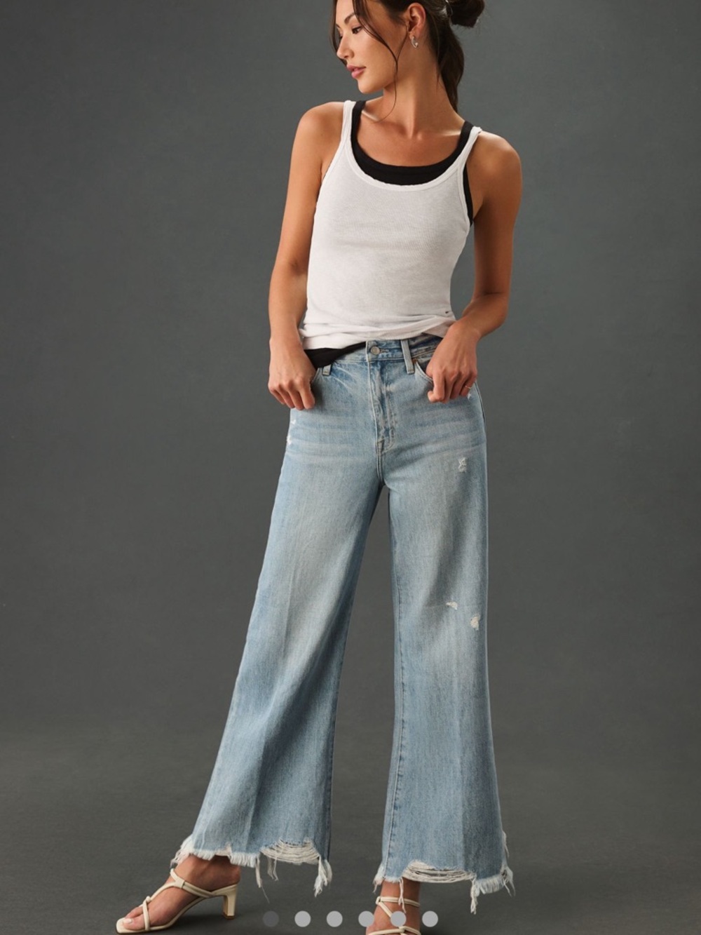 Pistola Loretta Wide Leg crop Frayed Hem Light Wash Jeans - Women